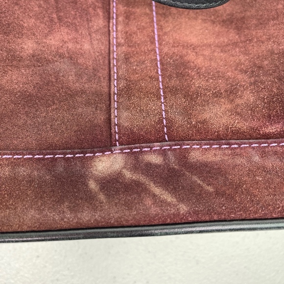 Coach Hamptons Purple Maroon Suede Leather Satchel Purse Handbag Large - Picture 8 of 13